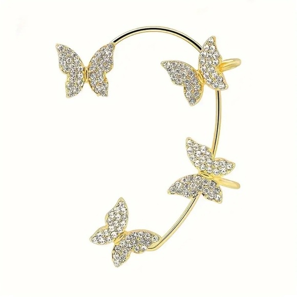 CZ Diamond Butterfly Gold Plated Ear Cuff Earrings‎ Climbers LAST PAIR - Picture 5 of 12